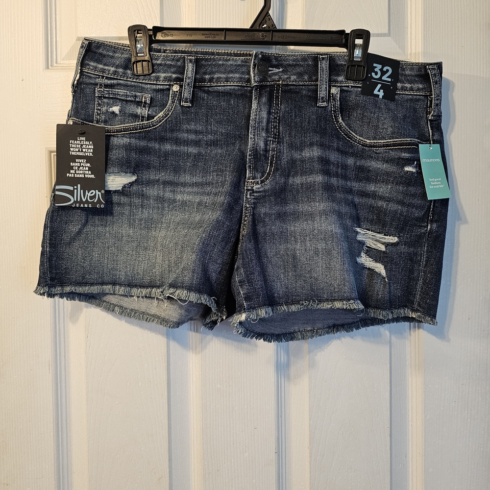 Silver Jeans Women's Frayed Hem Jean Shorts - Dark Blue